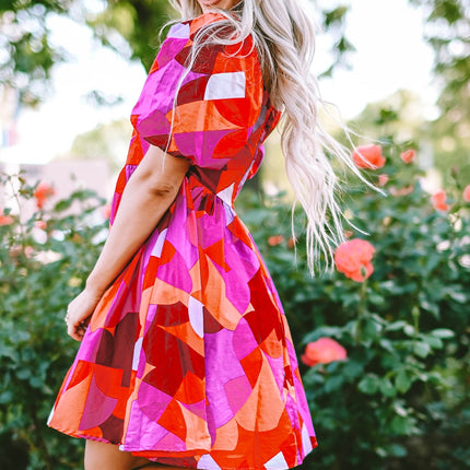 Printed Square Neck Puff Sleeve Dress