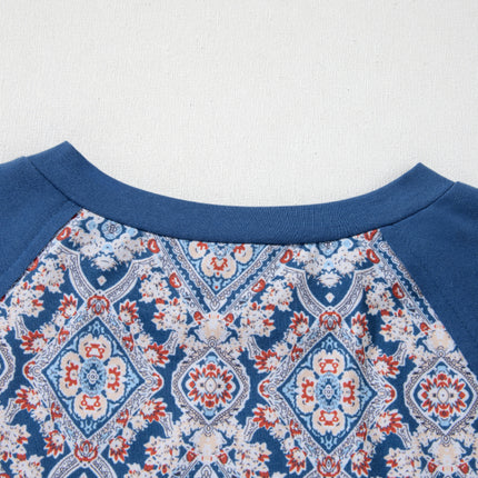 Lace Detail Geometric Round Neck Long Sleeve Top