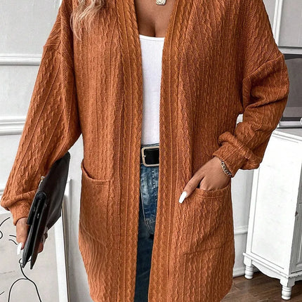 Textured Pocketed Open Front Long Sleeve Cover Up