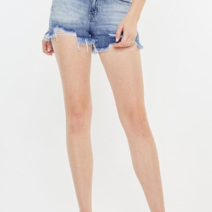 Kancan High Rise Frayed Hem Denim Shorts