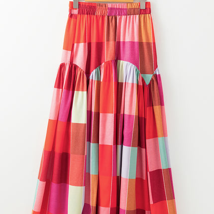 Color Block Elastic Waist Maxi Skirt