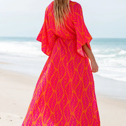 Drawstring Printed V-Neck Maxi Dress