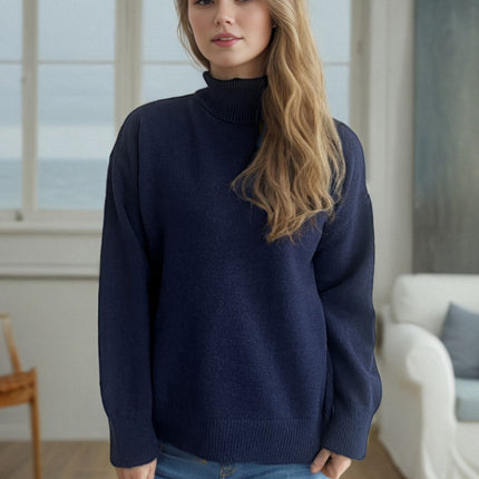 Turtleneck Dropped Shoulder Long Sleeve Sweater