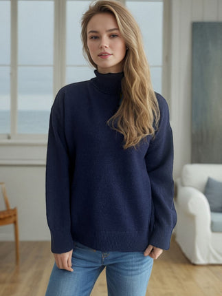 Turtleneck Dropped Shoulder Long Sleeve Sweater