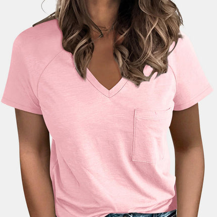 Pocketed V-Neck Short Sleeve T-Shirt