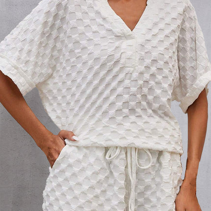 Notched Half Sleeve Top and Shorts Set