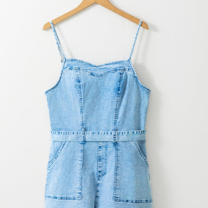 Tied Spaghetti Strap Denim Romper