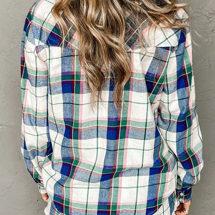 Plaid Snap Down Long Sleeve Top and Shorts Lounge Set