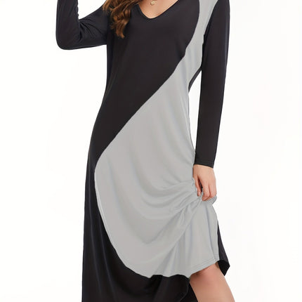 Contrast Long Sleeve Midi Dress