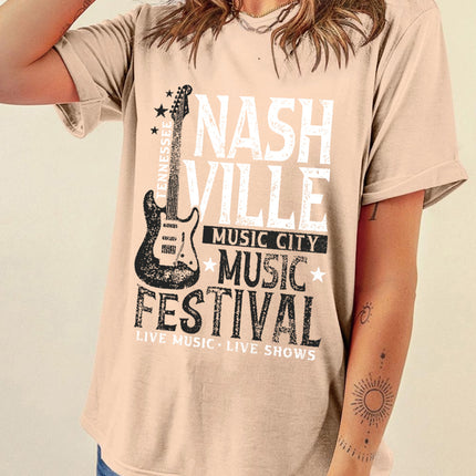 Letter Graphic Round Neck Short Sleeve T-Shirt - Vickie Lynn's