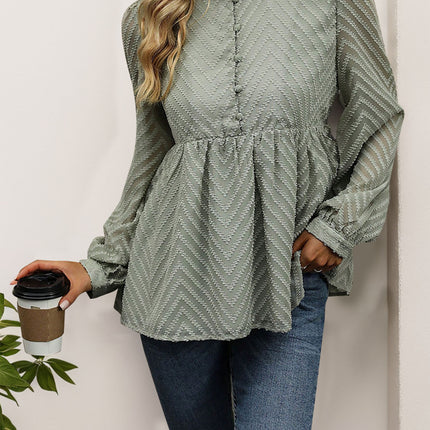 Peplum Round Neck Long Sleeve Blouse