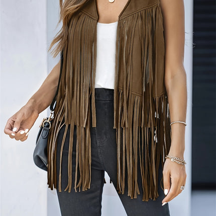 Fringe Open Front Vest Coat