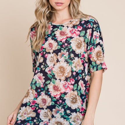 BOMBOM Floral Round Neck T-Shirt