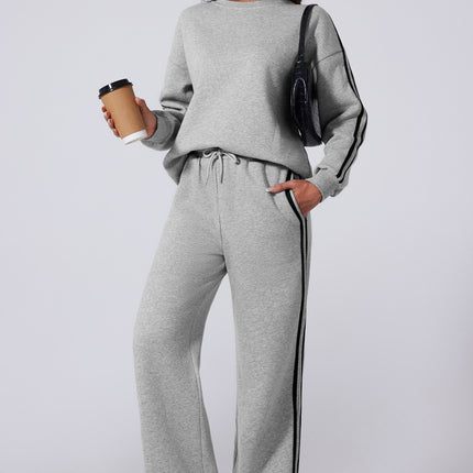 Side Striped Round Neck Top and Pants Active Set