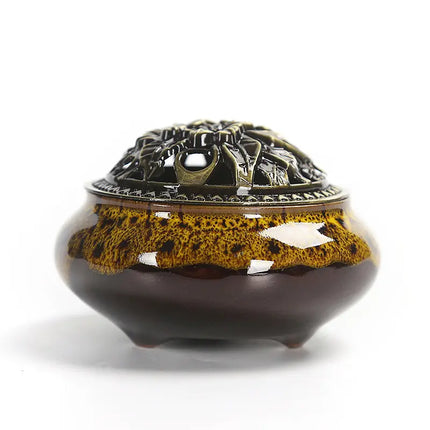 Fashion Lucky Home Decoration for Incense Black Glaze Disc Censer Ceramic Incense Burner Incense Seat Indoor Household