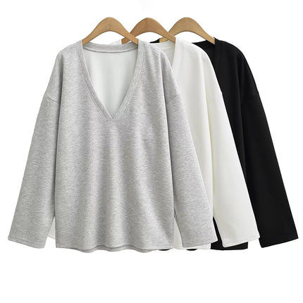 Basic Bae V-Neck Dropped Shoulder Long Sleeve Sweatshirt with Bra