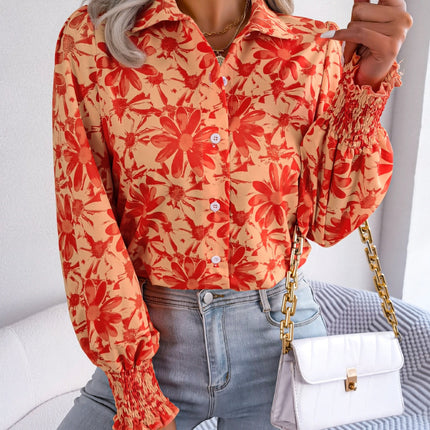 Floral Collared Neck Long Sleeve Shirt