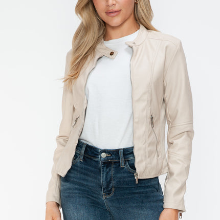 Snobbish PU Leather Zip Up Jacket with Pockets