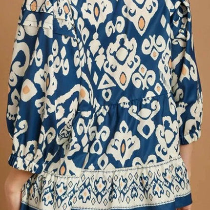 Printed V-Neck Three-Quarter Sleeve Blouse