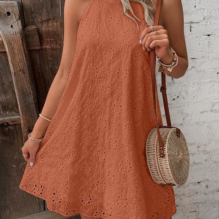 Eyelet Grecian Neck Mini Dress