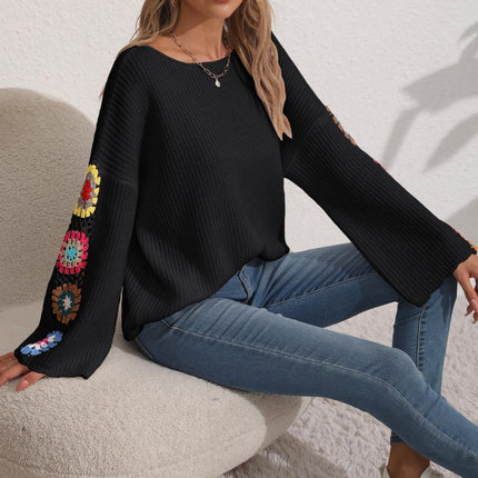 Crochet Flower Long Sleeve Sweater