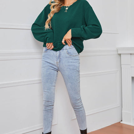 Double Take Round Neck Dropped Shoulder Pullover Sweater