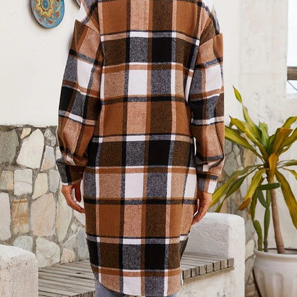 Plaid Collared Neck Long Sleeve Jacket