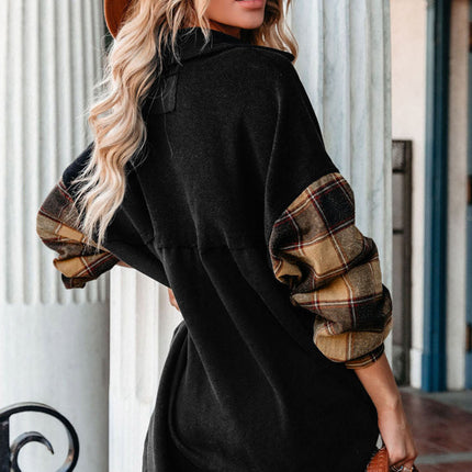 Plaid Button Up Shacket with Chest Pockets