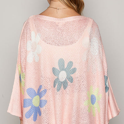 POL Flower Dropped Shoulder Long Sleeve Knit Top