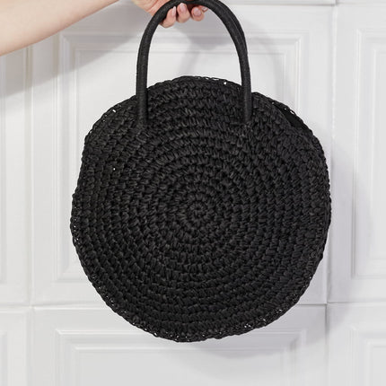 Justin Taylor Beach Date Straw Rattan Handbag in Black