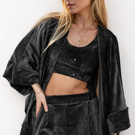 Basic Bae Buttery-Soft Bra, Open Front Cardigan and Shorts Set