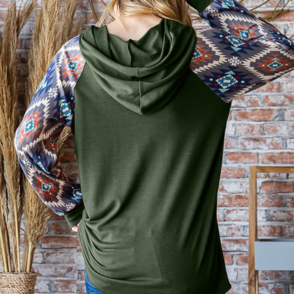 Heimish Full Size Half Button Printed Long Sleeve Hooded Top