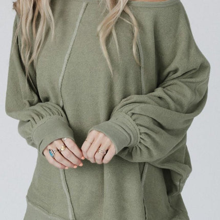 Exposed Seam Single Shoulder Long Sleeve Top