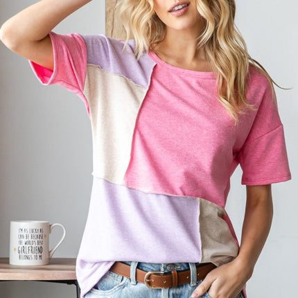 HOPELY Full Size Color Block Exposed Seam T-Shirt