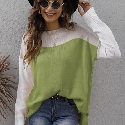 Color Block Round Neck Sweater