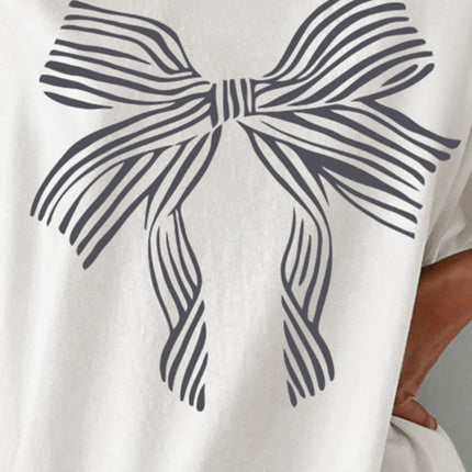 Bow Graphic Round Neck Short Sleeve T-Shirt