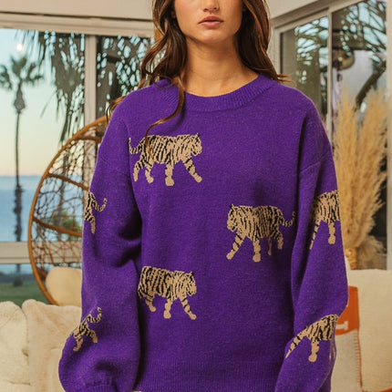 BiBi Tiger Pattern Long Sleeve Sweater