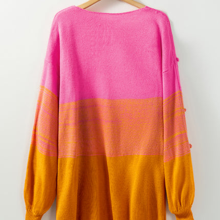 Pompom Color Block Open Front Cardigan