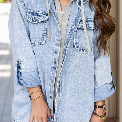 Distressed Button Up Long Sleeve Denim Jacket