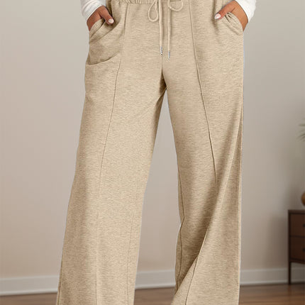 Drawstring Elastic Waist Wide Leg Pants