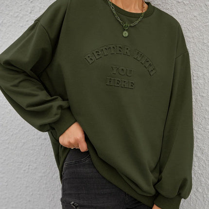 Stereoscopic Letter Round Neck Long Sleeve Sweatshirt