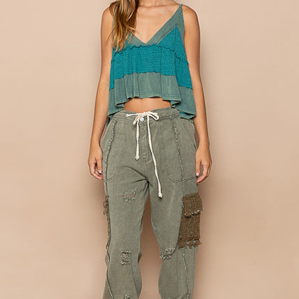 POL Distressed Cargo Denim Jogger with Crochet Pockets