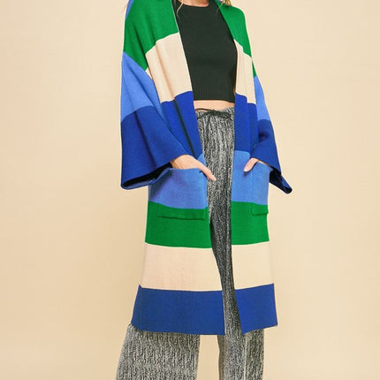 Davi & Dani Color Block Kimono Sleeve Open Front Cardigan