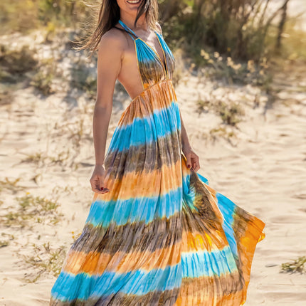 Tie-Dye Halter Neck Sleeveless Dress