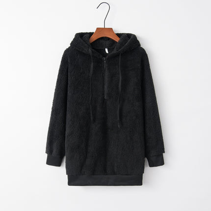 Full Size Quarter-Zip Drawstring Teddy Hoodie