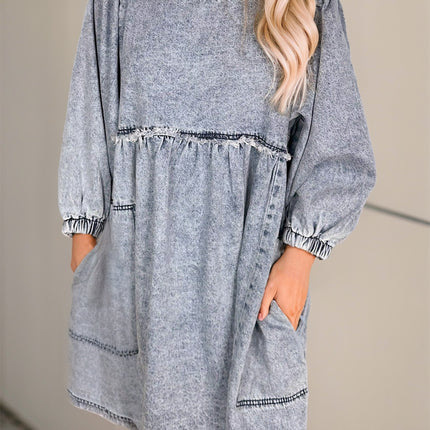 Round Neck Long Sleeve Denim Dress