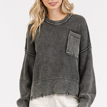 Mittoshop Distressed Hem Round Neck Dropped Shoulder Sweater