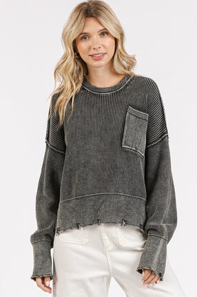 Mittoshop Distressed Hem Round Neck Dropped Shoulder Sweater