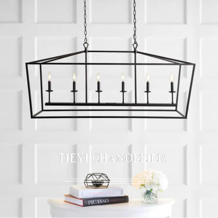 Nordic Designer Dining Room Lamp Rectangular Creative Simple Plain Industrial Style Black Living Room Bedroom Candle Chandelier