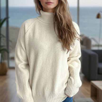 Ribbed Turtleneck Raglan Sleeve Sweater